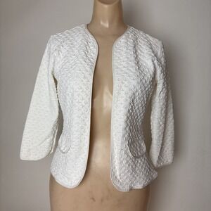 Rayure Paris Top 40 Womens US S/M White Textured Open front Cropped 3/4 slv